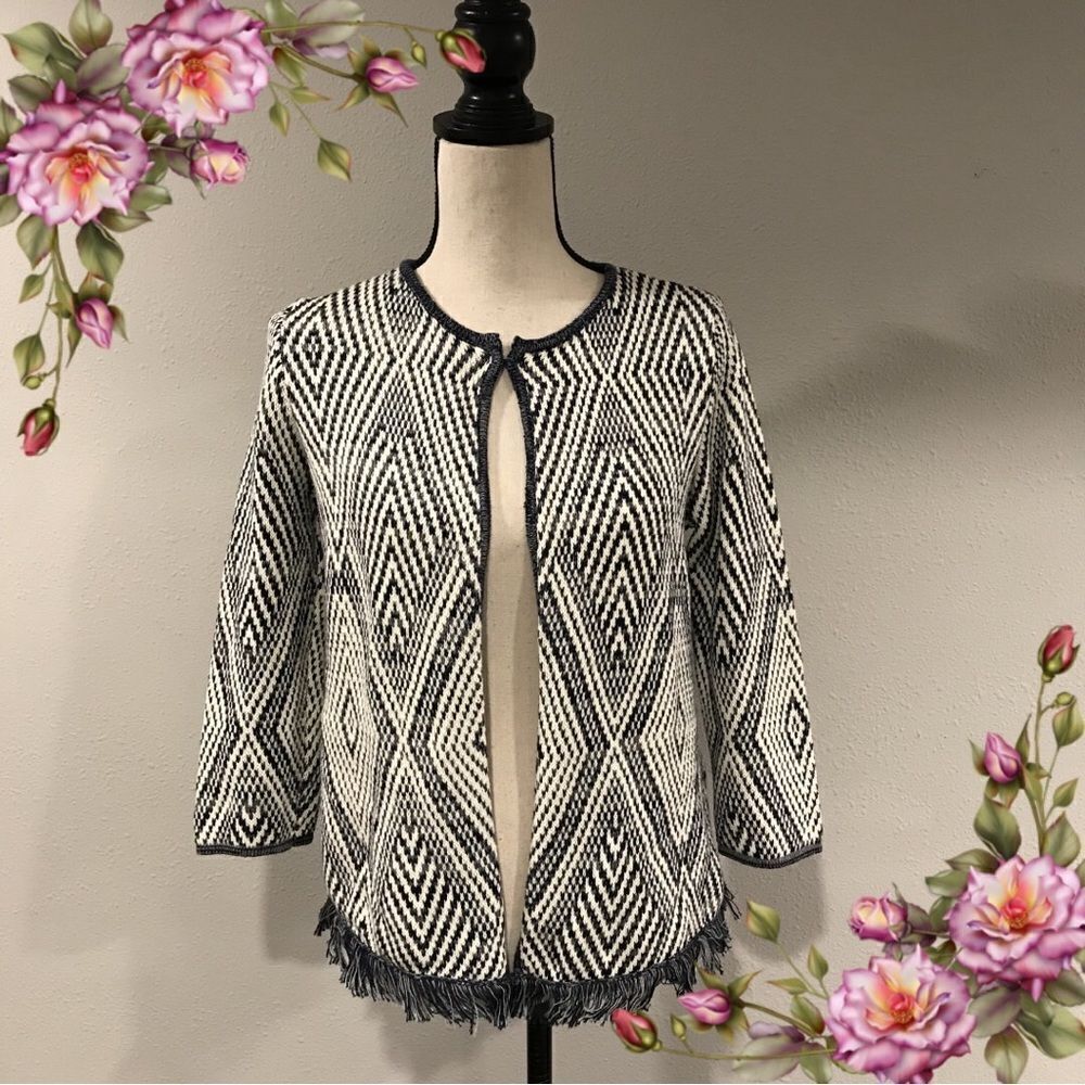 Chico'sgeometricprintfringed Cardigan